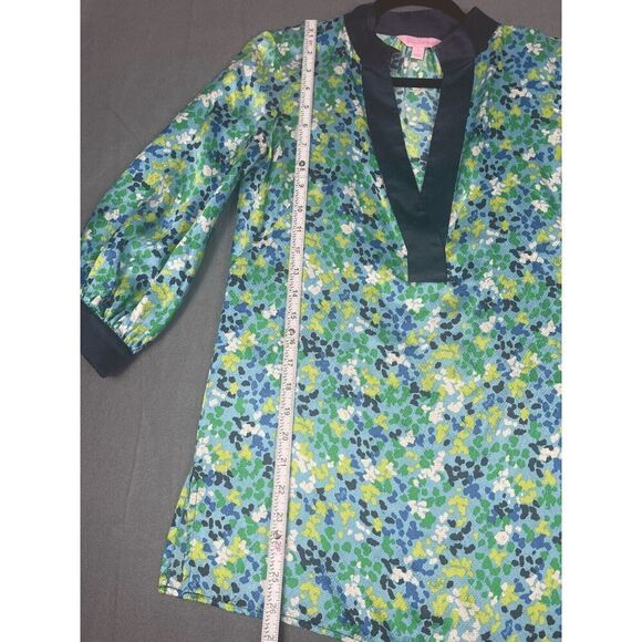 Lilly Pulitzer Blouse Top Women's Size 0 Multicolor 100% Silk V-Neck 3/4 Sleeves - Picture 6 of 7